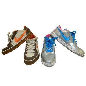 Nike Women's Size 8 Sneakers Dunk Low Frayed Brown Orange & Silver Metallic Pink